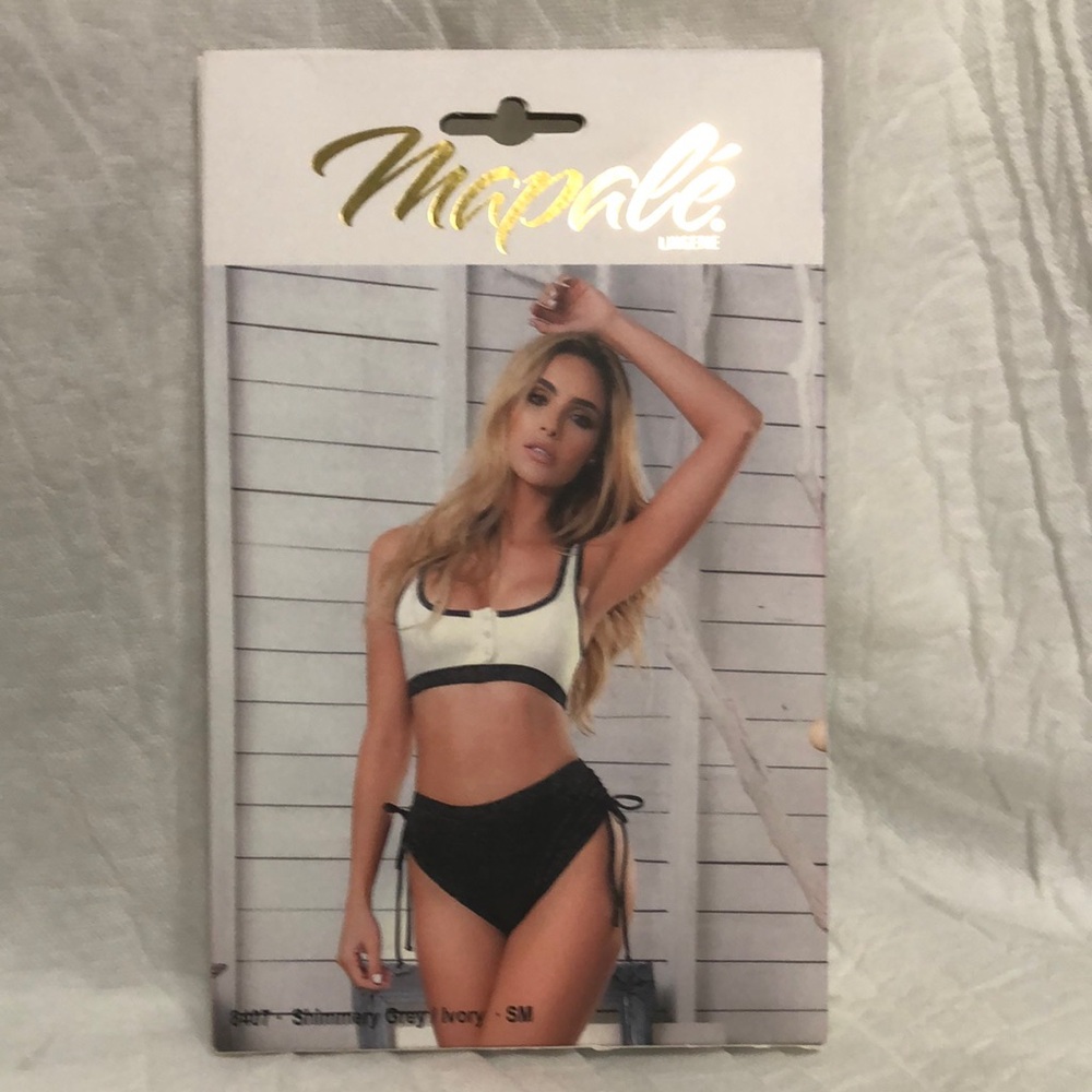 Mapale Lingerie Ivory and GreyBralette & High-Waist Bikini Set Size S/M